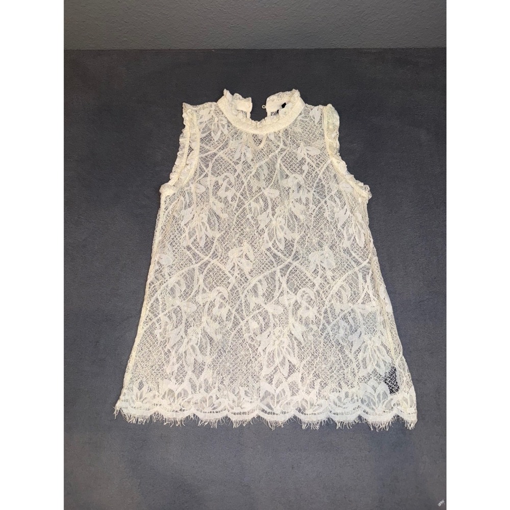 Who What Wear Ivory Floral Lace Sleeveless Mock Neck Top Cream Size M whimsical